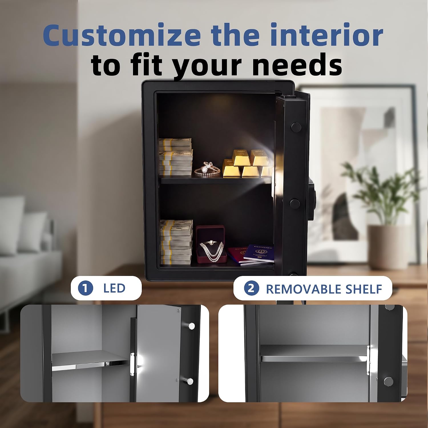 2.0 Cu Ft Safe Box for Home, Biometric Fingerprint Safe with Fireproof Bag