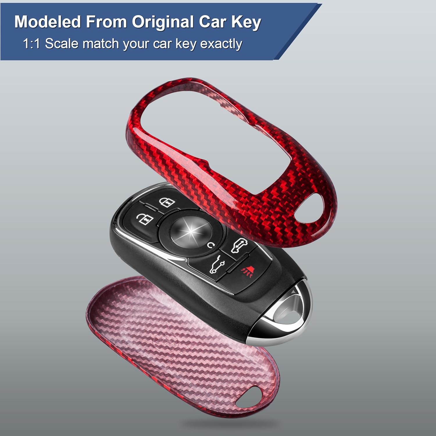 T-carbon Car Key Fob Cover Compatible with Buick GL8 with Key Chain, Real Glass Fiber Key Fob Protector Compatible with Buick GL8 Smart Key Case Accessories 2016-up(Red)