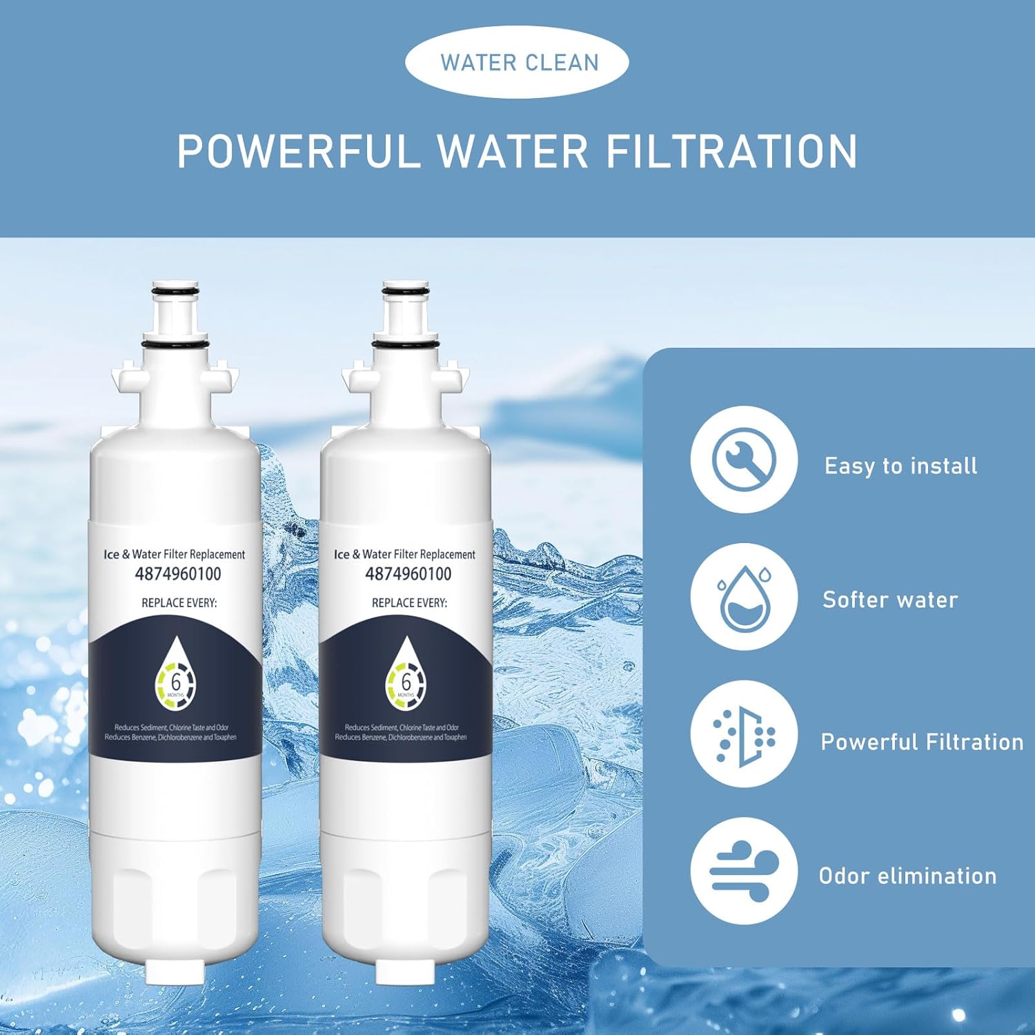 4874960100 Water Filter Replacement Cartridge, Compatible with Blomberg Beko 4874960100 Water Filter, 2 Pack