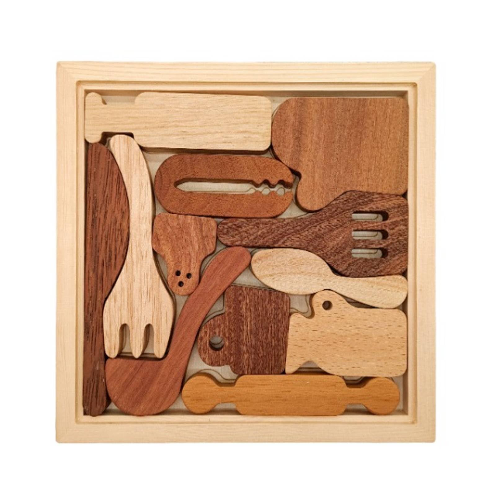 Puzzle Incastro in Legno Educativo Puzzle Tridimensionale in Legno Facile da Afferrare per Bambini, Puzzle 3D In Legno Con Utensili Da Cucina