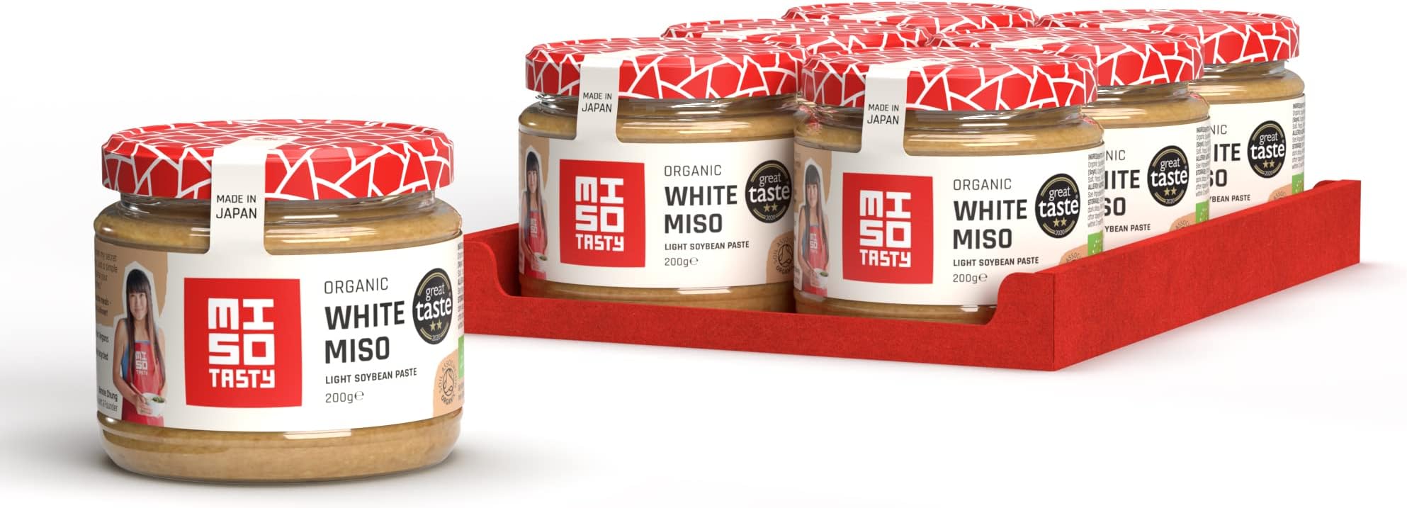 MISO Tasty White Miso Paste - Gluten Free, Vegan, & Organic Miso Paste - Authentic Japanese Paste - Combine with Pasta Sauce, Noodles, Chicken, Salmon, Steak Rub, Soups, Stews, & Sweets - 6 x 200g