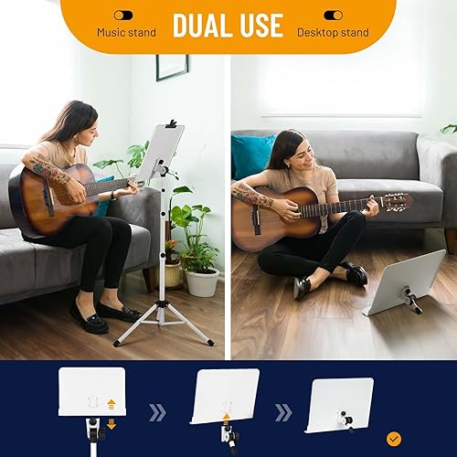 Miniatura 38 de Soporte para partituras y soporte de mesa de CAHAYA , con respaldo rígido con bolsa de transporte para libros, notas, laptop, tablet, color blanco.