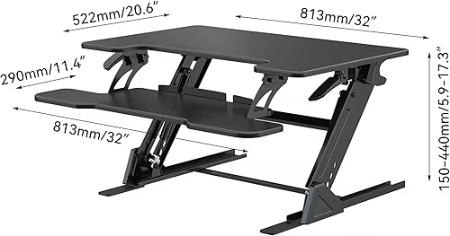 Miniatura 3 de Convertidor de escritorio de pie de 32 x 24 pulgadas, altura ajustable, elevador de sentado a pie con bandeja para teclado, estación de trabajo