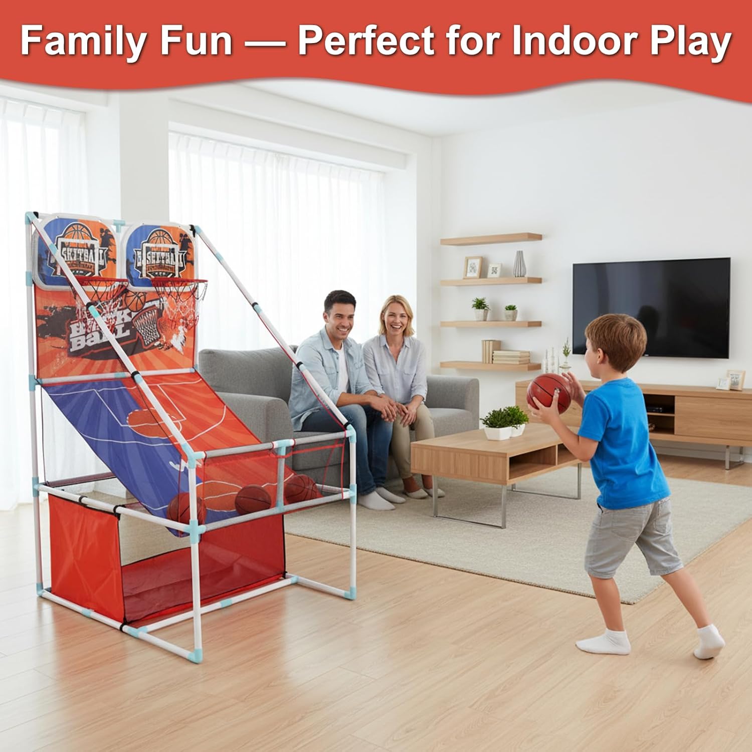 Basketball Arcade Game, Kids Double Basketball Hoop with Balls & Pump, Fun Sports Game for Boys Girls, Gift for Kids Ages 4+
