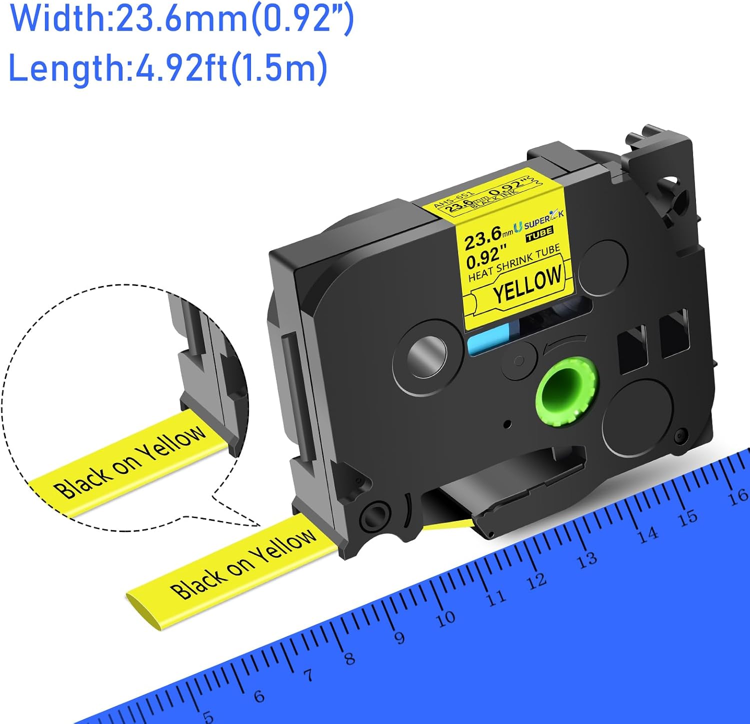 USUPERINK 3PK Compatible for Brother Ptouch HSe-651 HSe651 HS-651 HS651 Black on Yellow 23.6mm 0.92'' Heat Shrink Tubing for Wire Cable for PT-P710BT PT-P750W PT-E500 Label Maker Tape