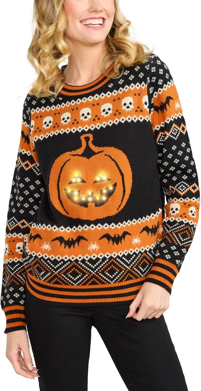 Tipsy Elves Skeleton Crew Sweater Black White Halloween Pullover