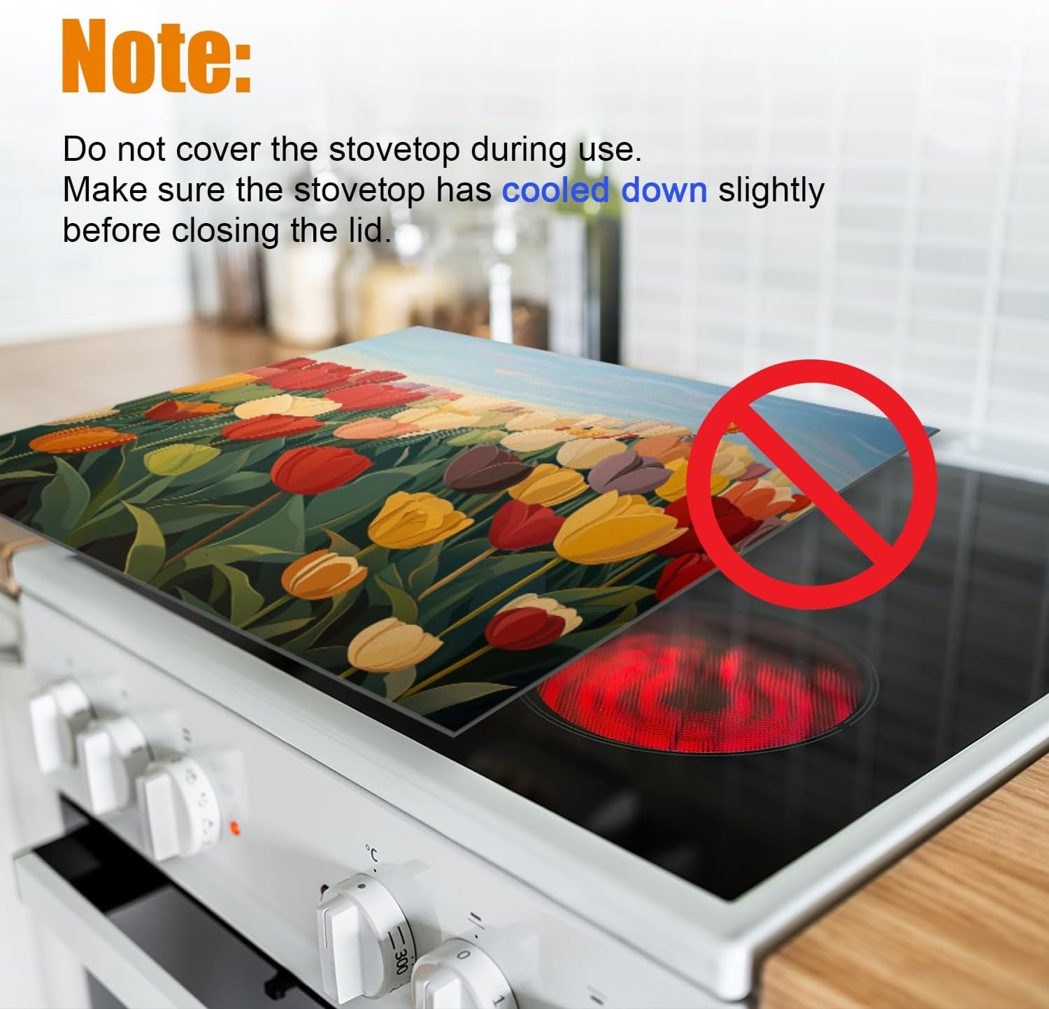Silicone Stove Mat for Glass Top Stove, Gorgeous Tulip - Filled Field Electric Stove Cover Mat, 28 x 20 Inch Heat - Resistant Gas Gtove Burner Covers Glass Stove Top Protector