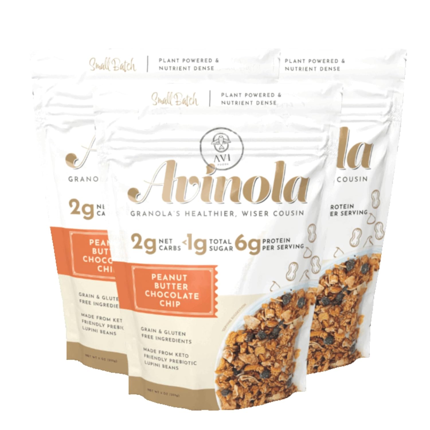 Avi Crunchy Almond Coconut Granola - 9oz, Grain & Gluten Free, Keto, 5g of Protein and 9 g of Fiber, Zero Sugar Added, zero oats, made with lupini beans - Superfood Snack