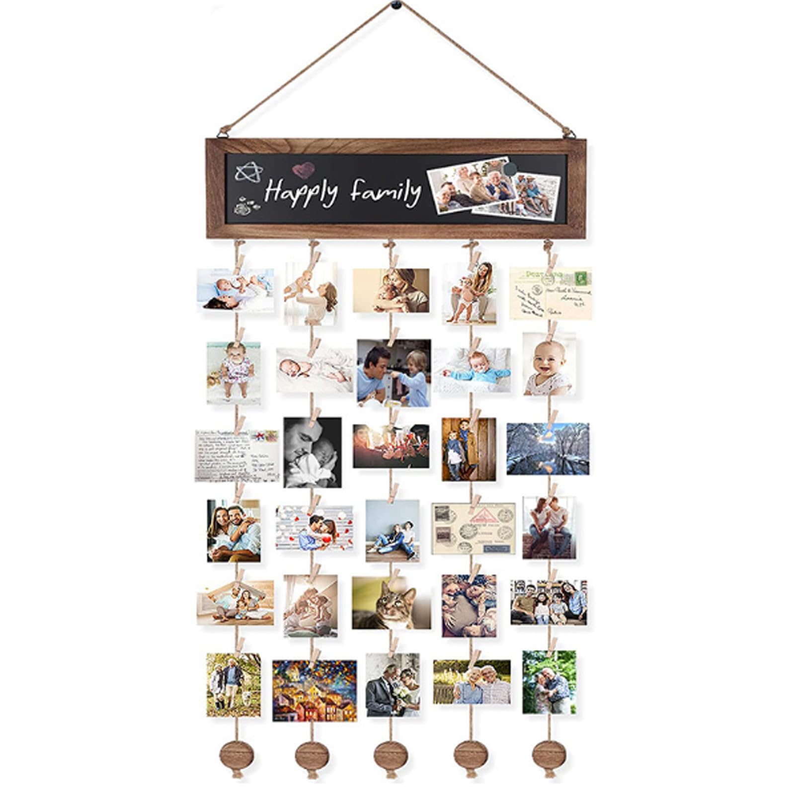 Upriver Picture Frames Collage Photo Display Wood Photo Board with 30 Clips Hanging Picture Frames