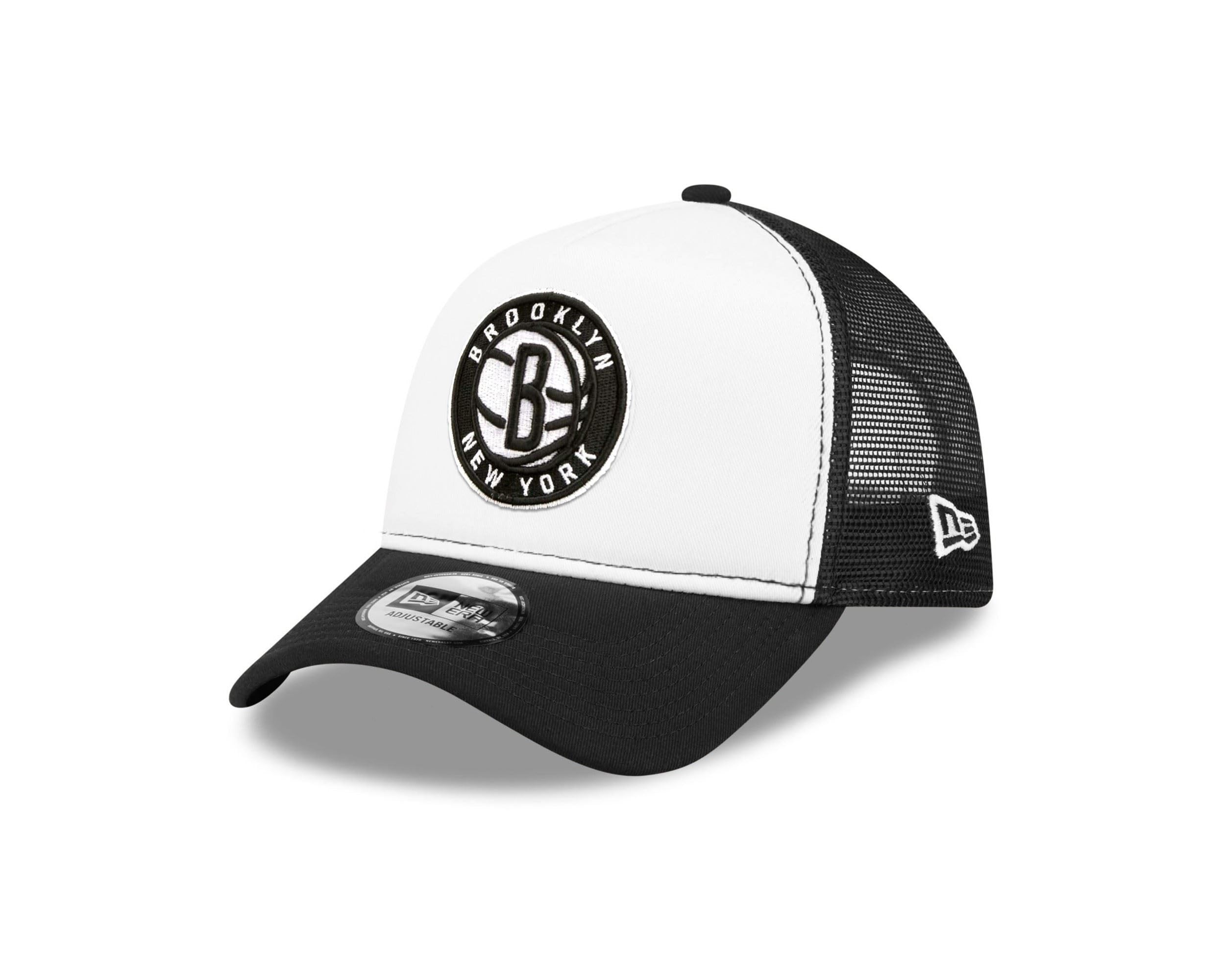 New Era NBA Basketball Brooklyn Nets Team Colour Black White A-Frame Trucker Cap Curved Visor mesh Insert — image 1