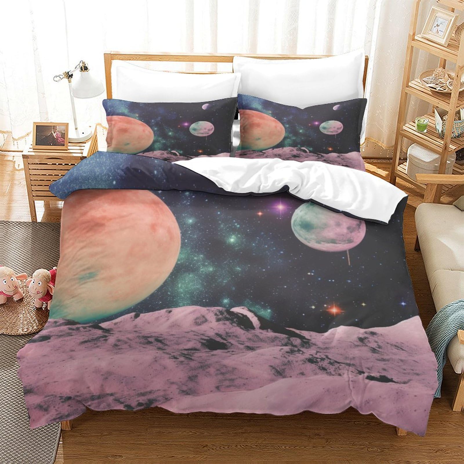 P1S9U7W5Y 3D Printed Galaxy Planet Duvet Cover Set 3pcs Microfiber Space Bedding Set King