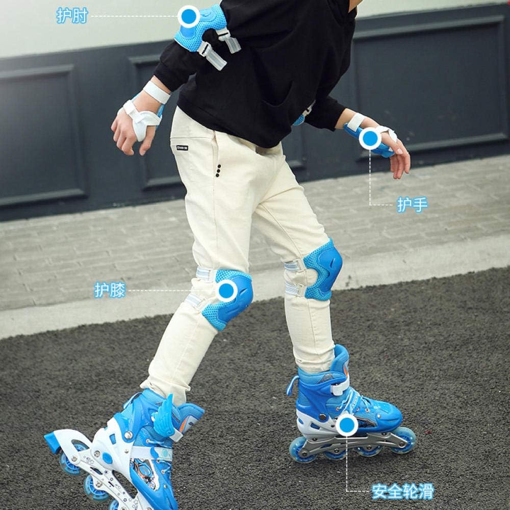 Inline Skate Adjustable Size Flash Wheels with Protective Equipment One Foot Brake Suitable for Beginners Girl Boy Universal/Blue/S