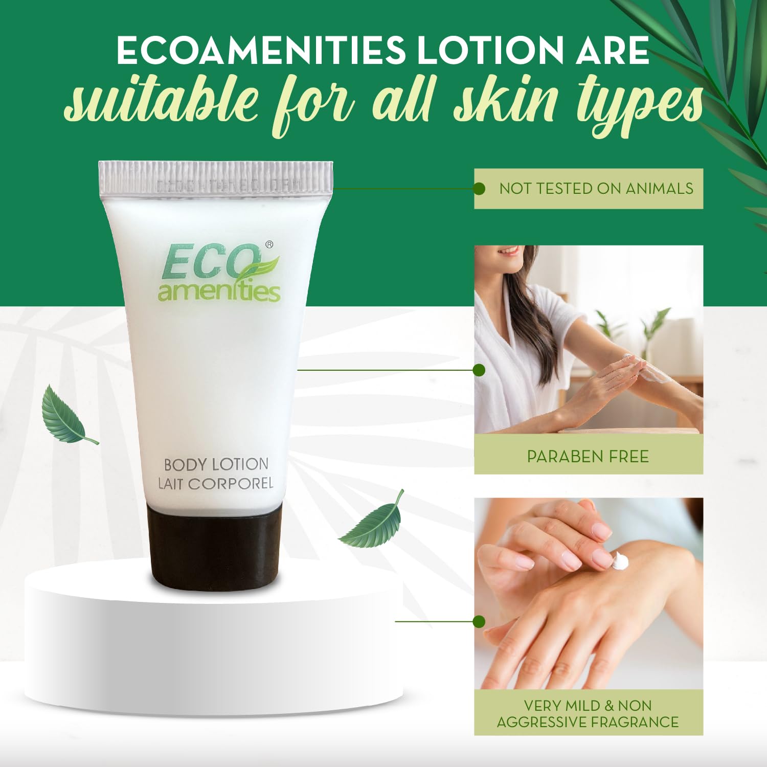 ECO amenities Mini Lotion Bulk - 72 Count 0.75 fl oz (22 ml) Tubes - Travel Size Toiletries & Body Lotion Tubes - Green Tea Scent for Hotel Amenity Kit & Spas - Image 3