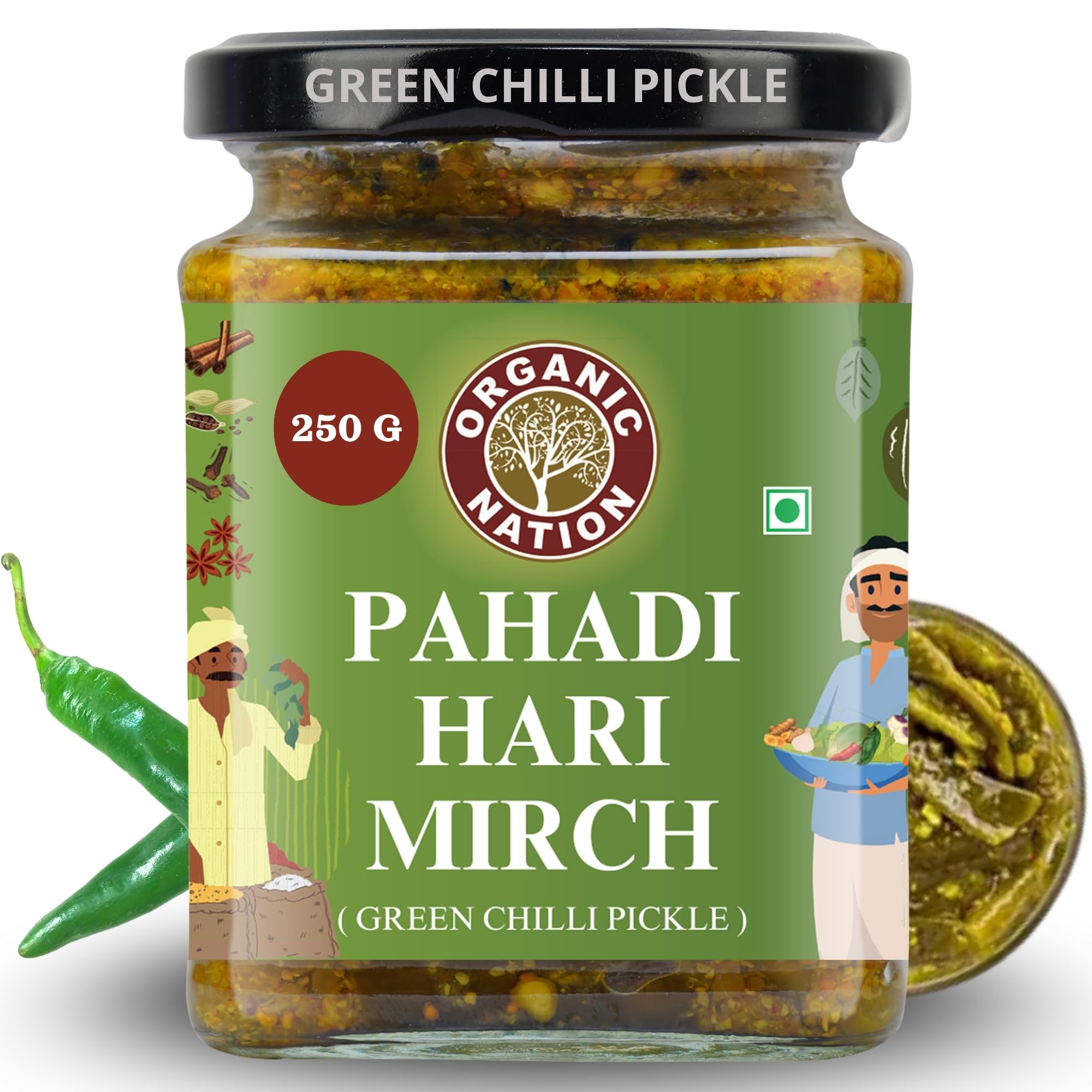 Organic Nation Green Chilli Pickle – Pahadi Hari Mirch |Homestyle Indian Pickle | Authentic Traditional Taste | No Preservatives | 250g-image-27