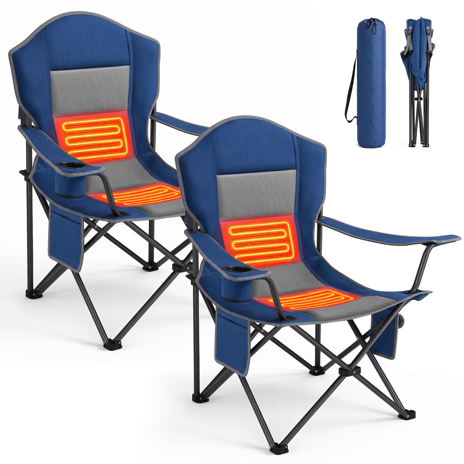 Heated Camping Chair for Adults, 2 pcs Folding Chair for Outside