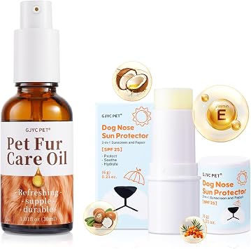 Dog Fur & Nose Care Set Leave-in Fur Oil for Shine & Tangles + Nose Balm Sunscreen for UV Protection Natural Oils for All Breeds