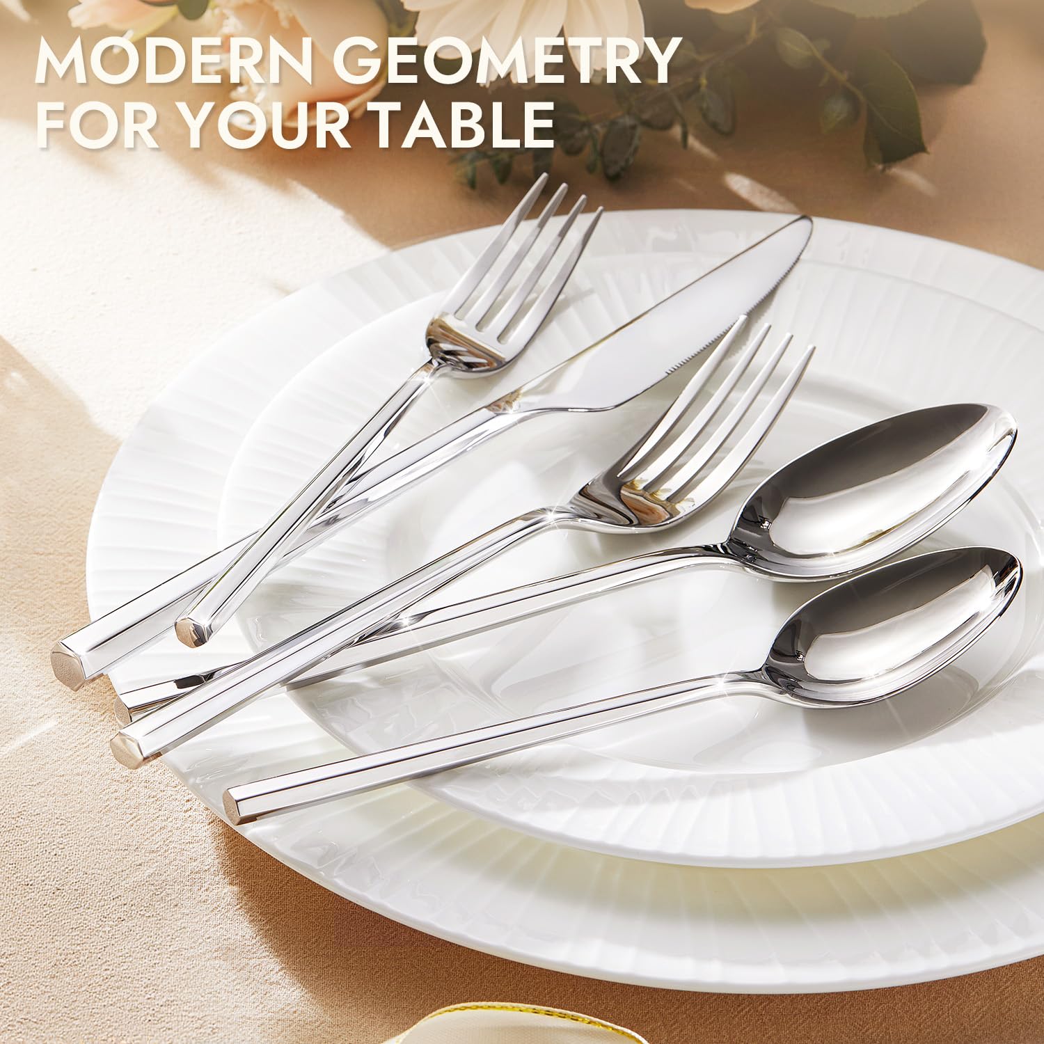 HIKAA 30-Teiliges Luxuriöses 18/10 Edelstahl Besteck Set 6 Personen | Spülmaschinenfest, Hexagonale Griffe für Cutlery Set, Hochglanz & Rostfrei, Elegantes Bestecksets für Zuhause & Hochzeit