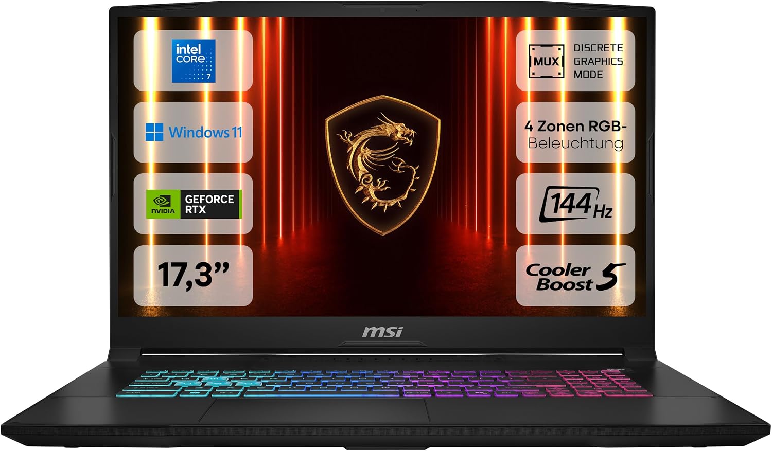 MSI Katana 17 HX, Gaming Laptop, 17,3 Zoll Full HD, Intel Core i7 14650HX, NVIDIA GeForce RTX 5070, 16 GB DDR5, 1 TB SSD, Windows 11 Home, QWERTZ Tastatur, Schwarz, B14WGK-060
