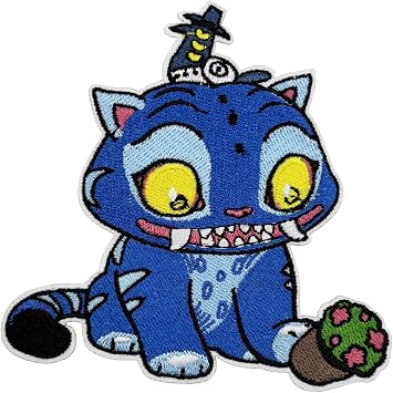 4 Cute Blue Tiger Playing with the Potted Plant Embroidered Iron On Patch for Hoodies T-Shirts