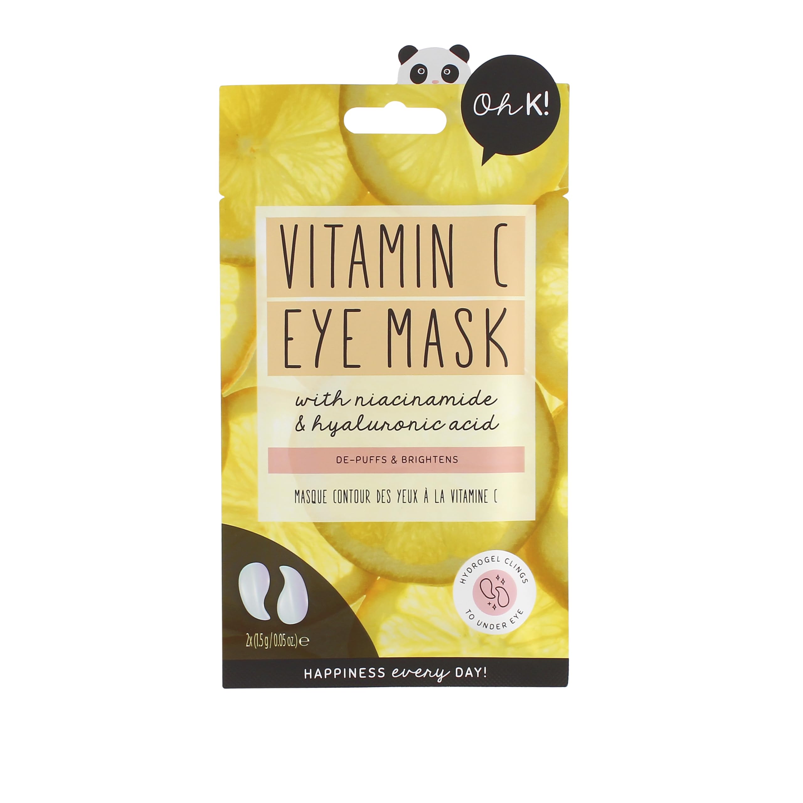Oh K! Brightening and Cooling Eye Mask for Puffy Eyes, Packed with Hyaluronic Acid and Vitamin C, Vegan and Cruelty Free, 15g