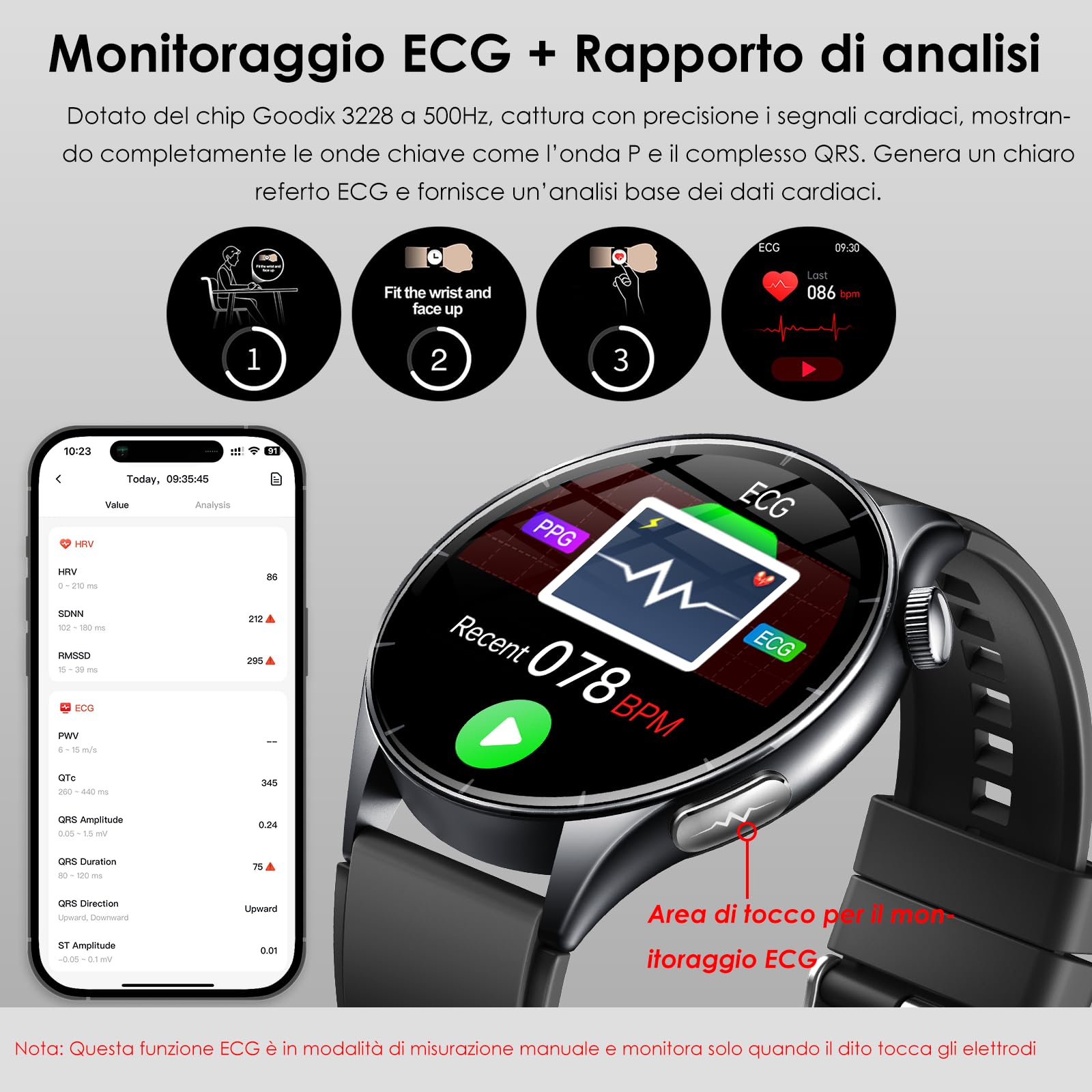 2025 Nuovo Smartwatch Uomo con ECG/𝐆li𝐜𝐞𝐦𝐢a/Pressione Sanguigna/Acido Urico/Sonno/BMI/Temperatura/Cardiofrequenzimetro,1,56"AMOLED Salutare Orologio con Torcia LED/Funzione Telefono/Pulsante SOS
