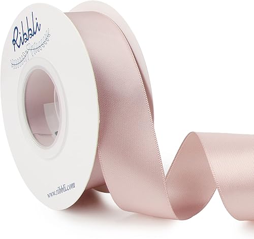 Miniatura 484 de Ribbli - Cinta de satén roja de doble cara, 1 pulgada x 25 yardas, uso para ramo de lazos, envoltura de regalo de Navidad, arreglo floral Rojo