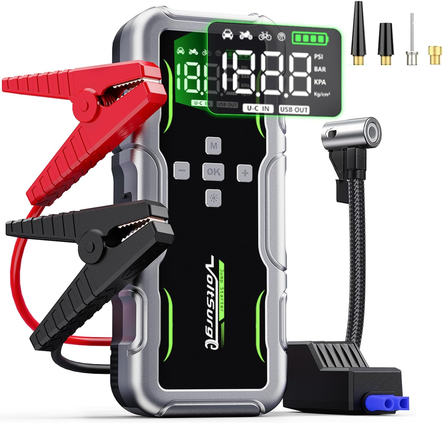 7000A Jump Starter with Air Compressor, 12V Portable Battery Jumper Starter Pack(All Gas/10.0L Diesel) for Car, Jump Box with 150PSI Auto Tire Inflator, LCD Display & Lights
