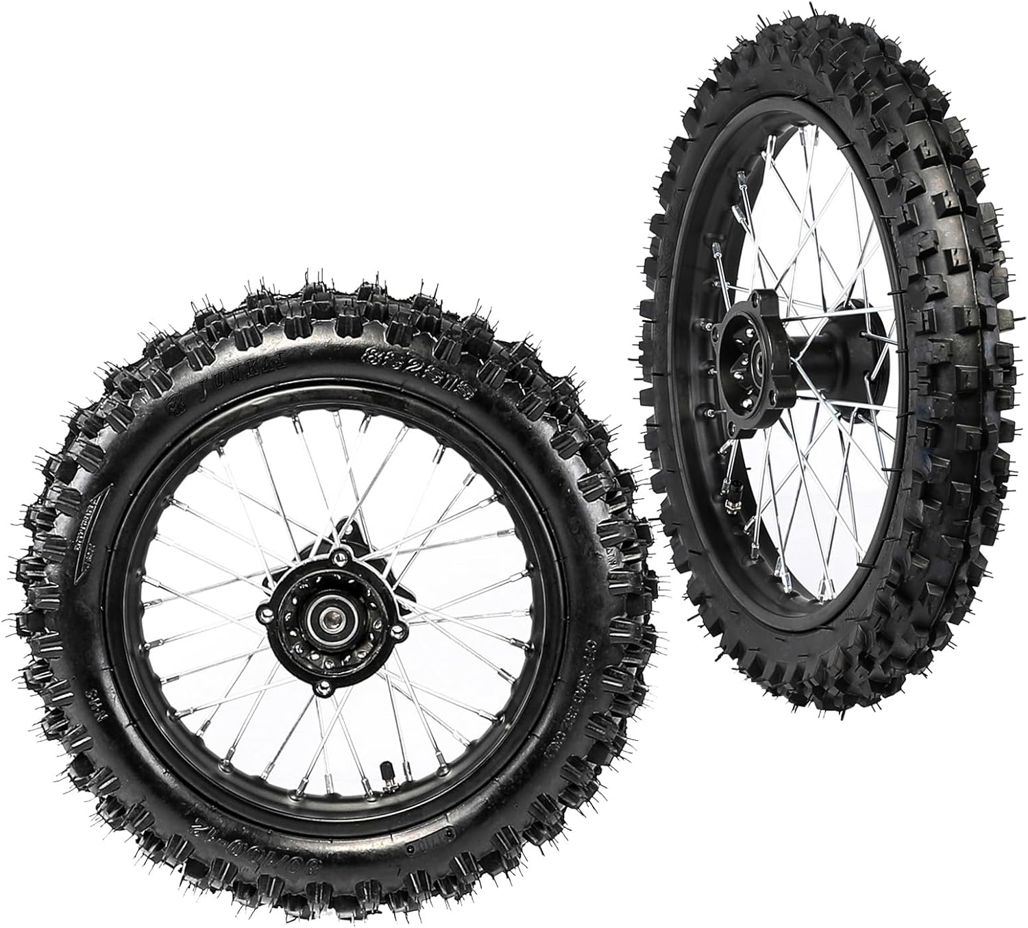 12mm Dirt Bike Wheel – Front 60/100-14 with Rear 80/100-12 Tire Wheel – 1.40x14 1.85x12 Rim, 12mm Rim Axle – for Dirt Pit Pro Bike Scooter Offroad Motorcycle DIY Rebuild Upgrade