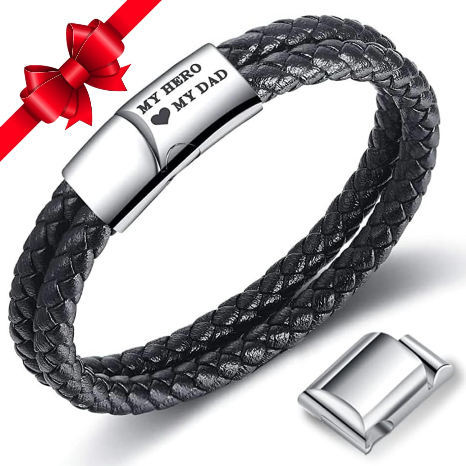 Jbniuay Vatertagsgeschenk Geschenke für Papa Armband - Lederarmband Dad mit Perlen - Weihnachtsgeschenke