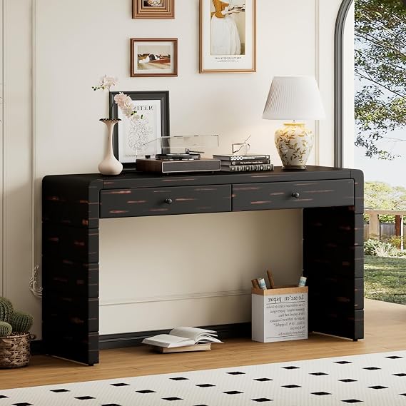 KEVINSPACE Entryway Table Console Tables forEntryway SofaTable with 2 Drawers EntryTable ConsoleTables for Living Room Hallway Wood Foyer Tabls Industrial Farmhouse AccentTable Distressed Black