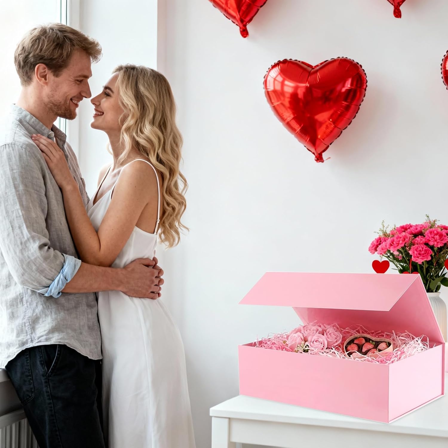 6 Valentines Day Large Gift Boxes with Lids 13.5x9x4.1 Inches, Pink Bridesmaid Proposal Gift Boxes with Magnetic Closure for All Occasion (Glossy Pink) - Image 3
