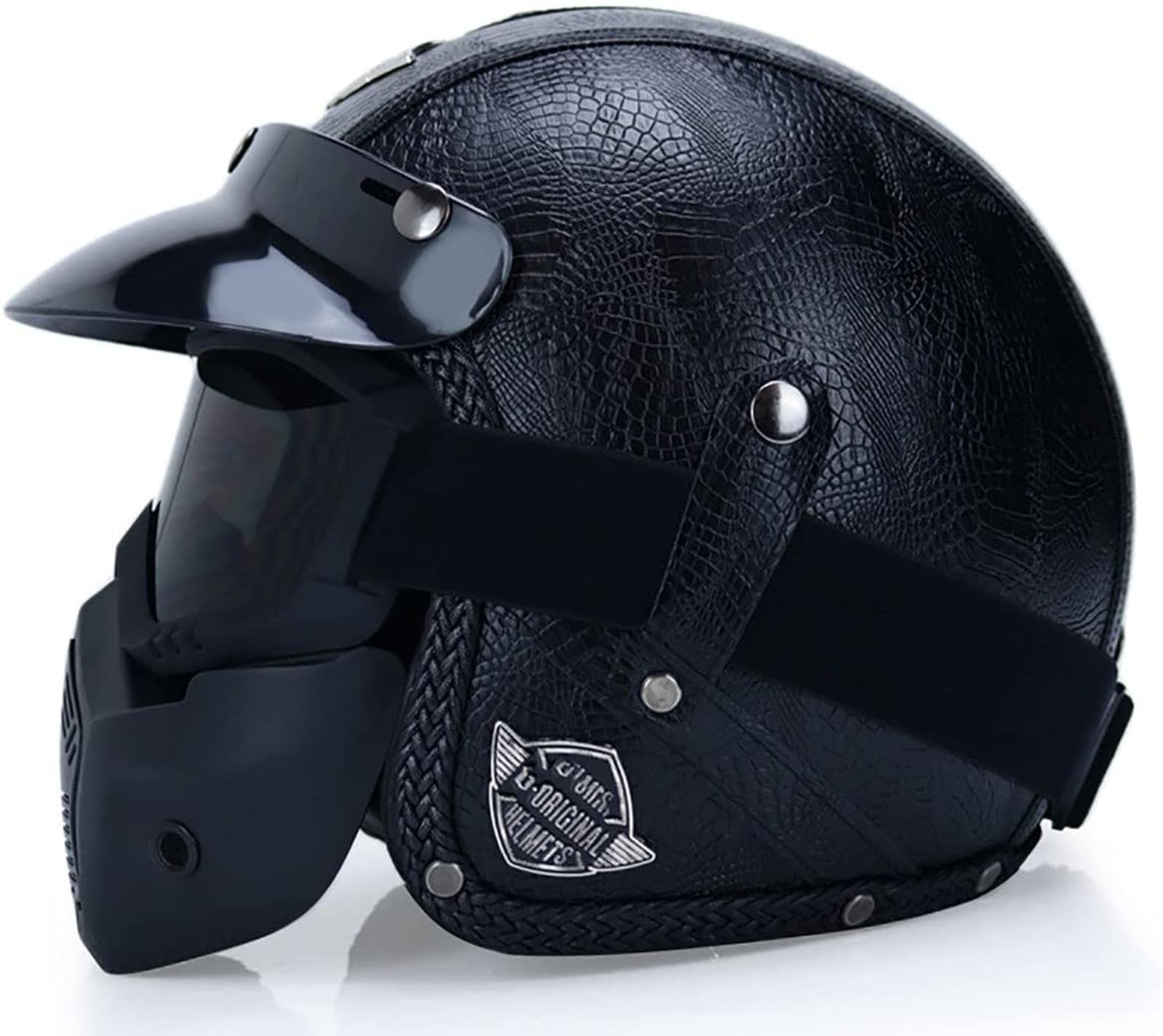 Retrò Harley Motociclo Mezzo Casco, 3/4 Faccia Aperta Caschi, DOT/ECE Approvato, Incrociatore Chopper Scooter Getto Anti-collisione Casco da Moto, per Adulto Uomini Donne