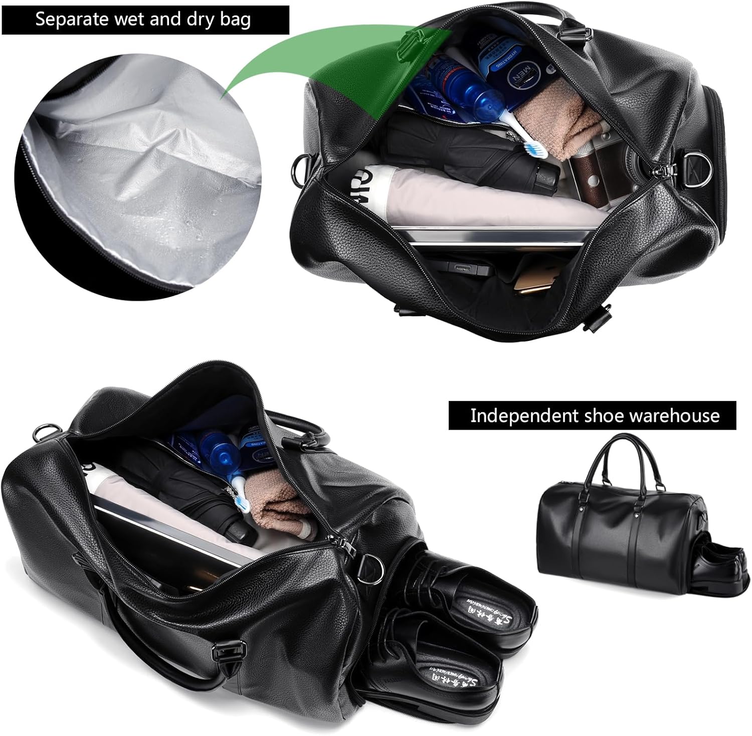 Men's business travel bag short-distance travel bag fitness bag trendy female yoga sports training bag male PU waterproof (black-1)