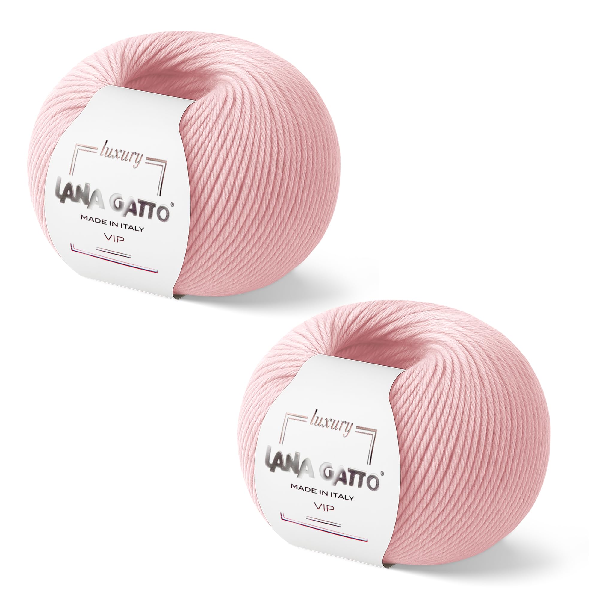 Lana Gatto VIP Cashmere Merino Yarn, 80% Extrafine Merino 20% Cashmere, 2 x 50 g Balls (100 g, 400 m), 4 Ply Wool for Knitting and Crochet, Pink, Made in Italy — image 1