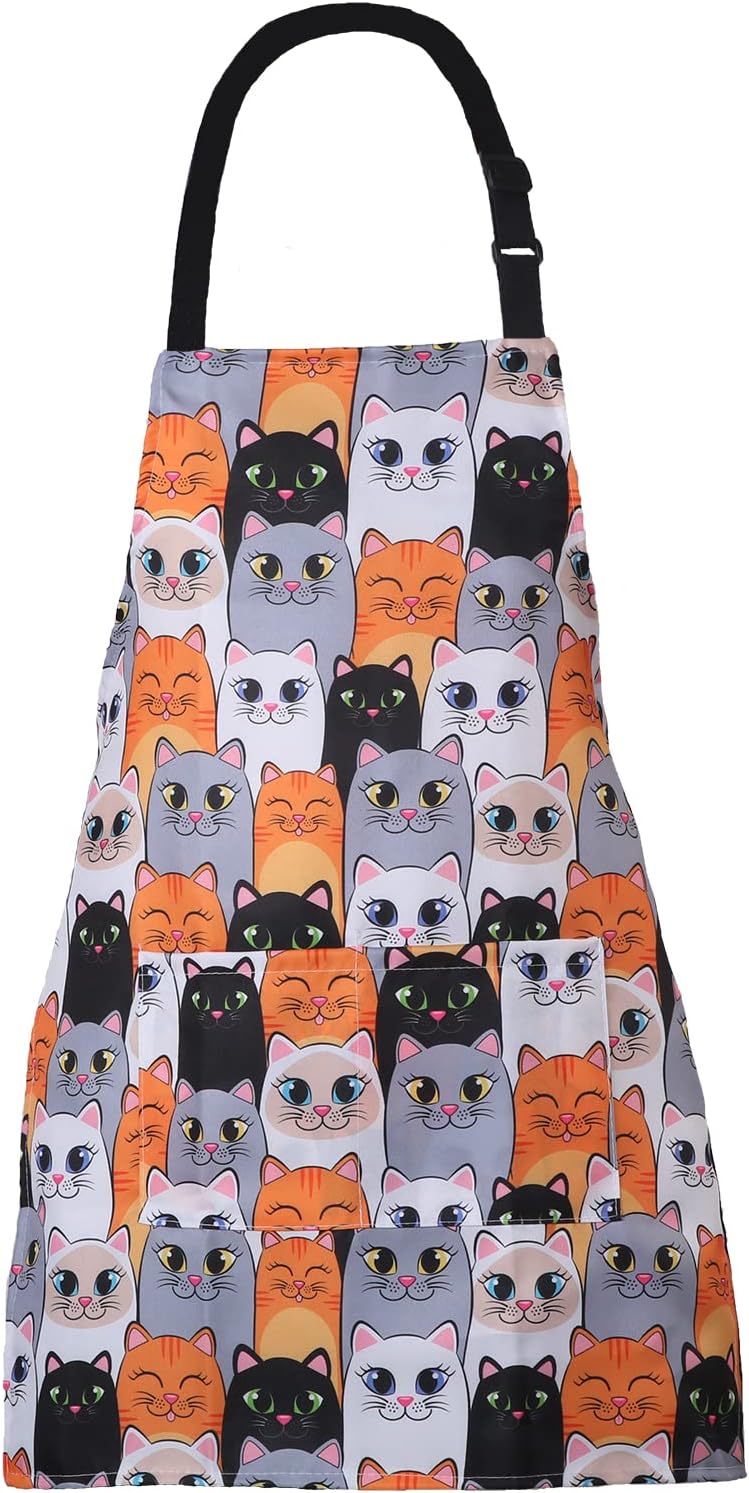 XIEJINJIA Kids Bib Apron Adjustable Child Aprons with Pockets Cooking Baking Painting for Boys and Girls Cat