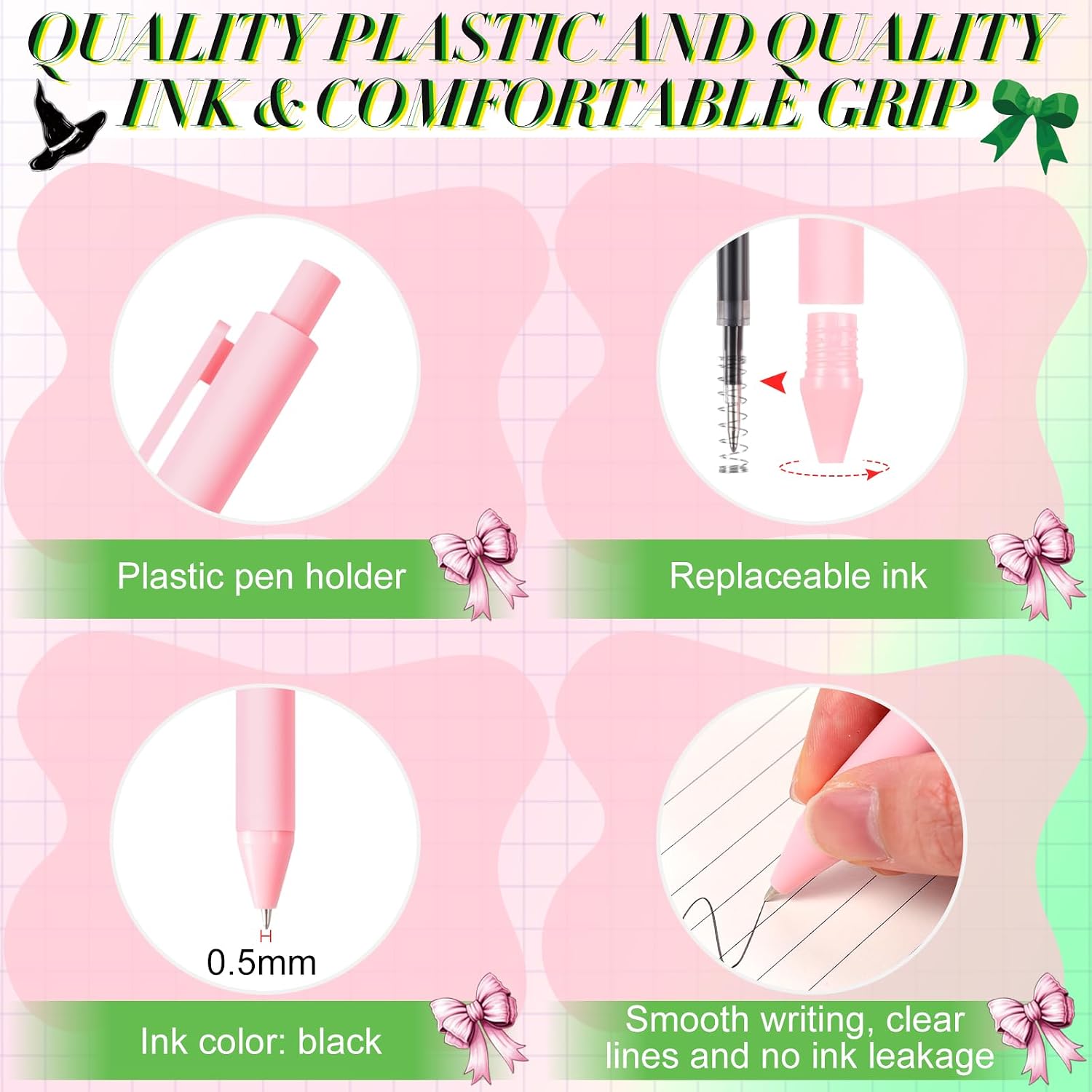 50 Pcs Gel Ink Pens Bulk with Witch Hat Funny Halloween Pink Green Ballpoint Pens Bulk Smooth Writing for Gifts Teacher Student Coworkers Staff Volunteer