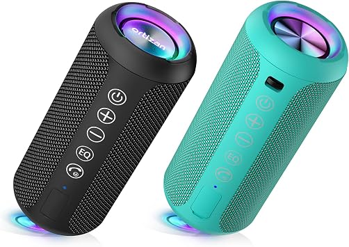 Ortizan X10 Portable Bluetooth Speaker Bundle 2-Pack - IPX7 Waterproof, 24W Powerful Stereo Sound, 30H Playtime, Bluetooth 5.3 for Outdoor & Indoor Use Black & Teal