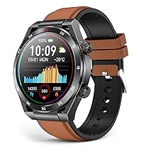 EarlySincere Smartwatch Uomo Donna, Orologio Fitness con Pressione Sanguigna, Sonno, Smartwatch da 1,39″, Impermeabile IP67 per Android iOS Pelle Marrone