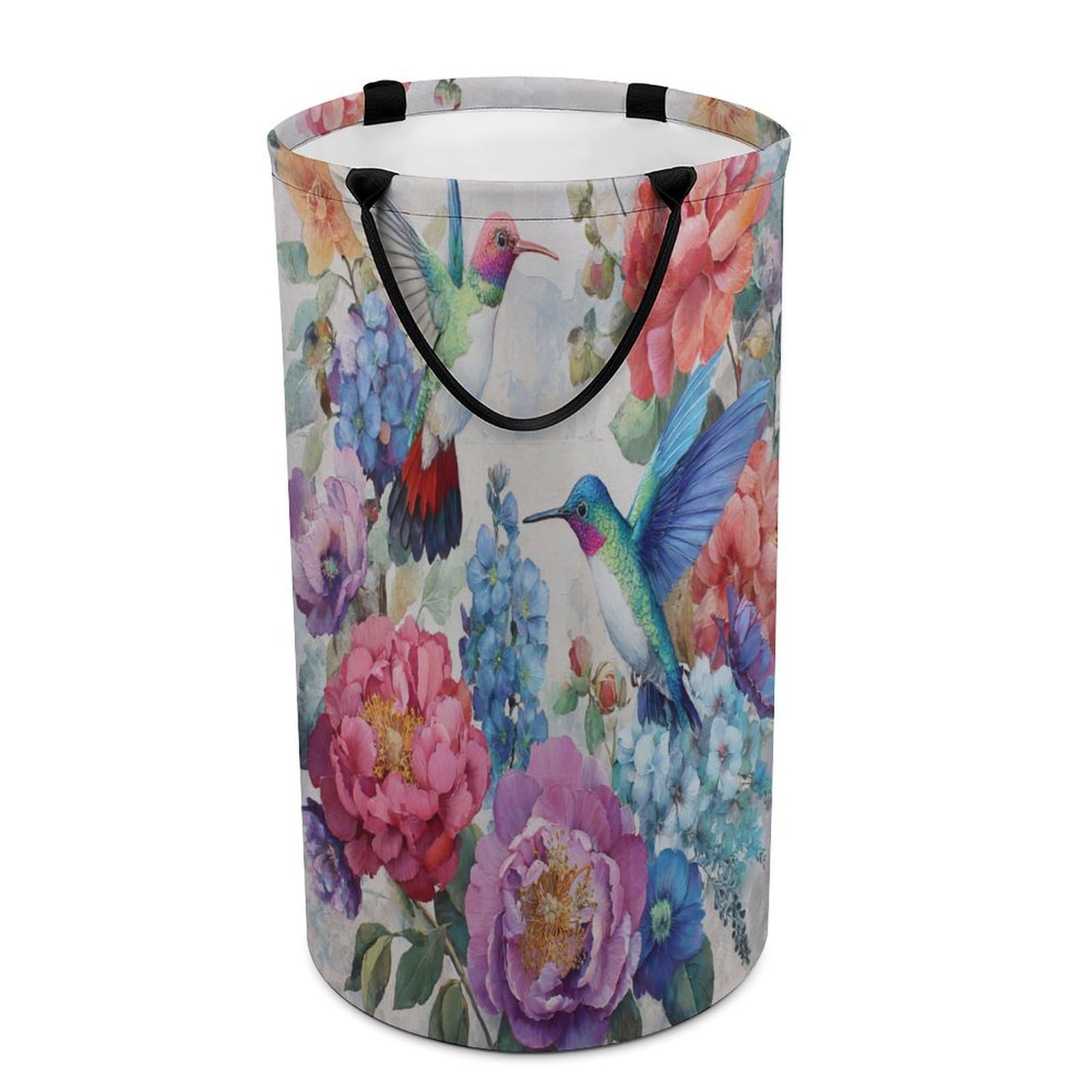 LUYYSKY Classic Retro Hummingbirds Collapsible Dirty Clothes Basket, Realistic Spring Garden Botanical Flowers Birds Hummingbirds Portable Clothes Storage Basket