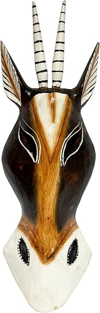 My Family House Gazelle Wall Hanging Animal Mask - Hand Carved - Albesia Wood Decoration - 30 cm