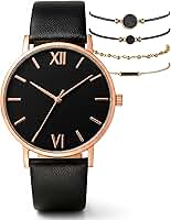 Relógio Feminino Dourado + 4 Pulseiras Analógico Com Pulseira De Couro De Luxo Elegante Importado Quartzo Preto Com Dourado