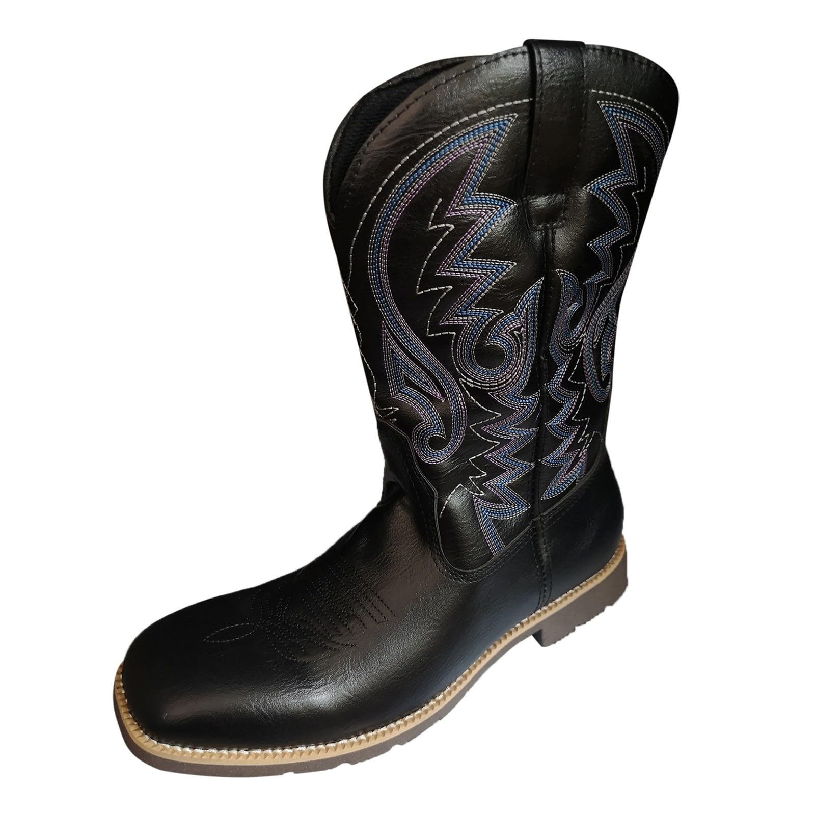 Cowboystiefel Herren Vintage Slip-On Cowboy-Stiefel Westernstiefel Klassisch Cowboy Stiefel Männer Mittlerer Schaft Western Weitbein Cowboyboots Gestickte Blockabsatz Fasching Piratenstiefel