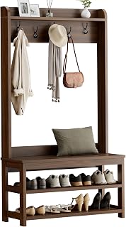 Hall Tree with Bench and Shoe Storage, 31.5” Coat Rack Entryway Organizer