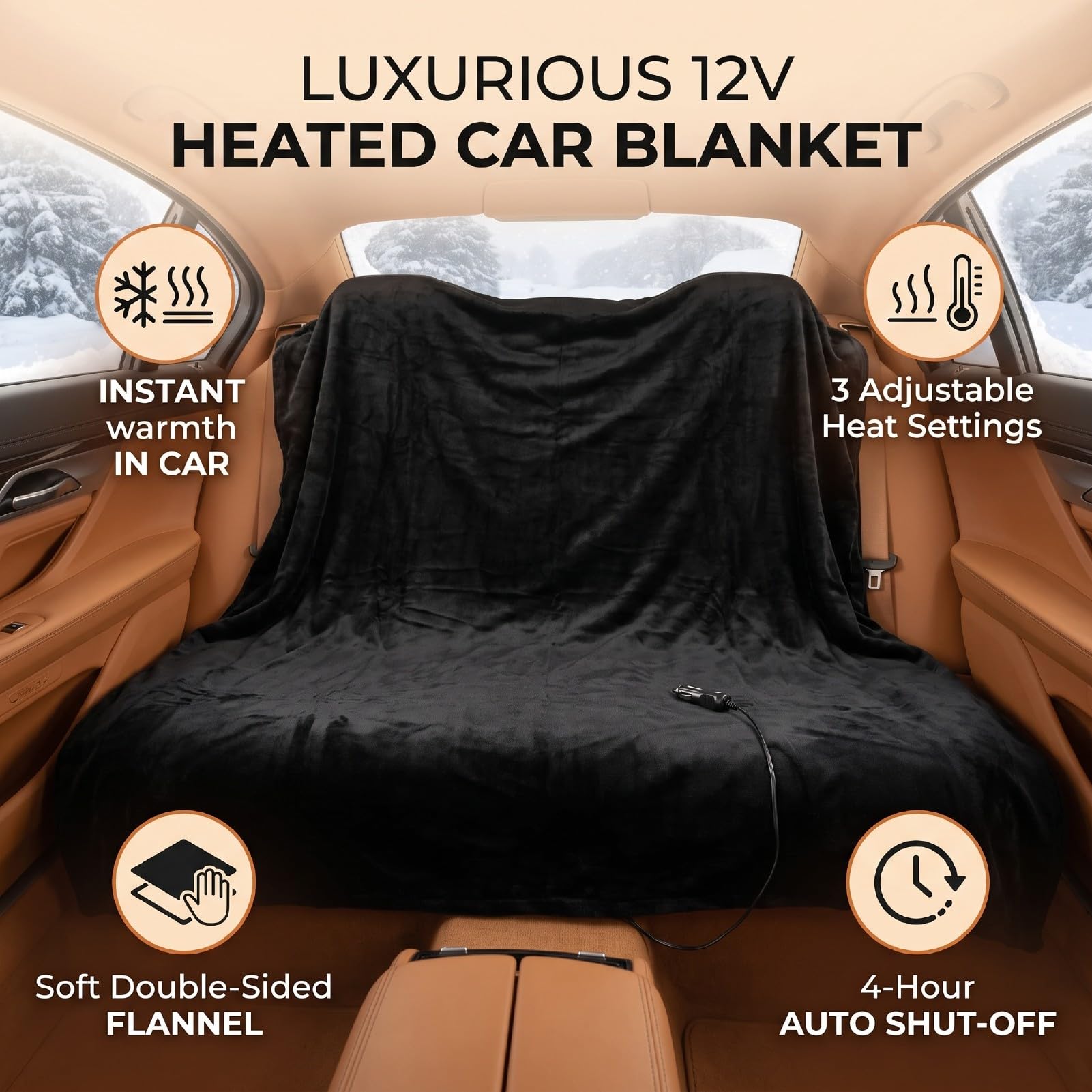 Acouto Couverture Chauffante pour Voiture 150 X 99 Cm, 3 Réglages de