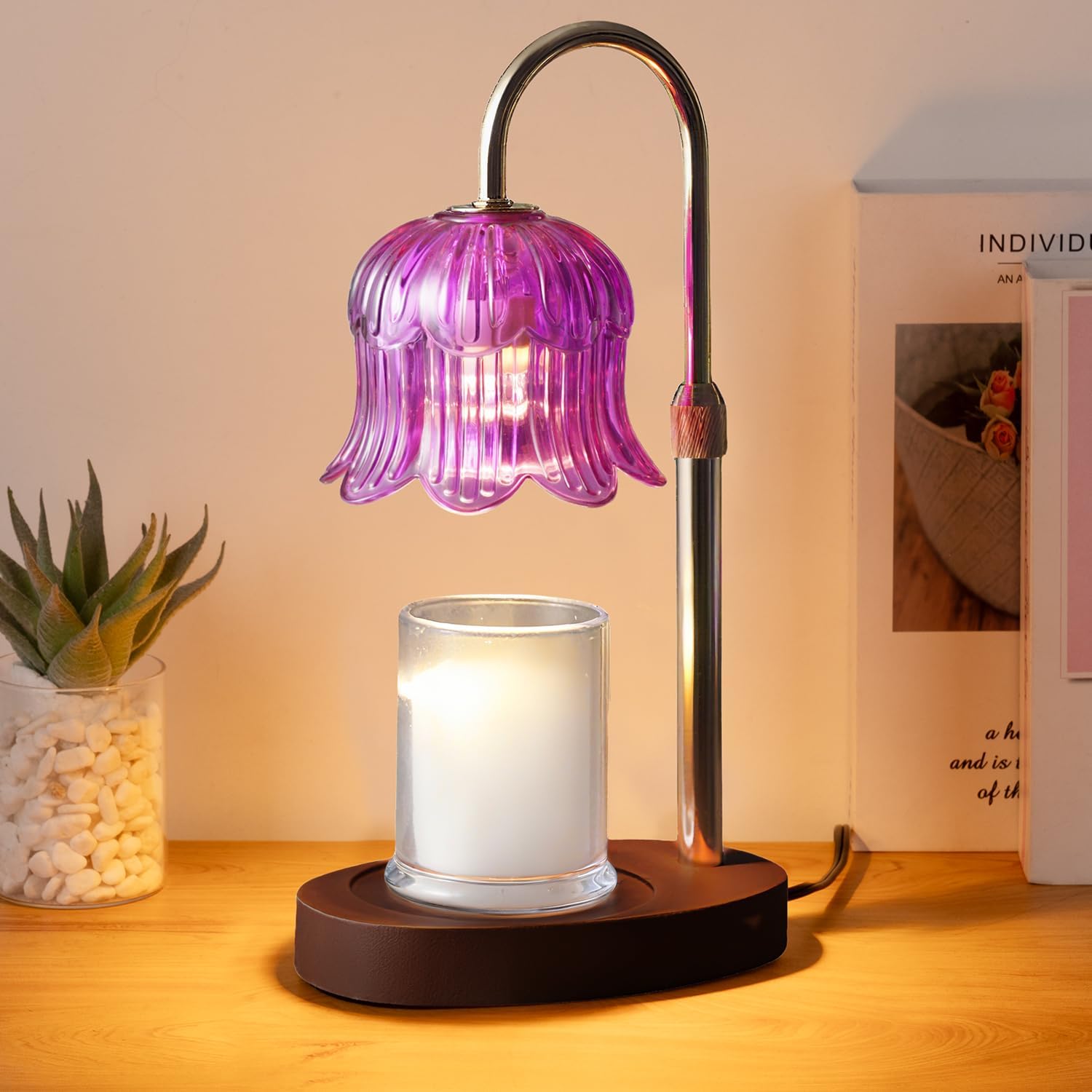 CRMILL Candle Warmer Lamp Electric Timer - Candle Lights Home Decor Candles Warming Height Adjustable Dimmable Warmers Purple