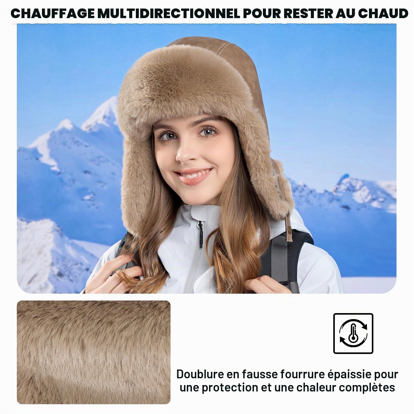 TAGVO Chapeau Trappeur d'hiver avec Protège-Oreilles, Chapka Épaisse pour Hommes et Femmes, Ushanka Russe, Bonnet Doublé en Polaire, Chaud et Coupe-Vent pour Temps Froid