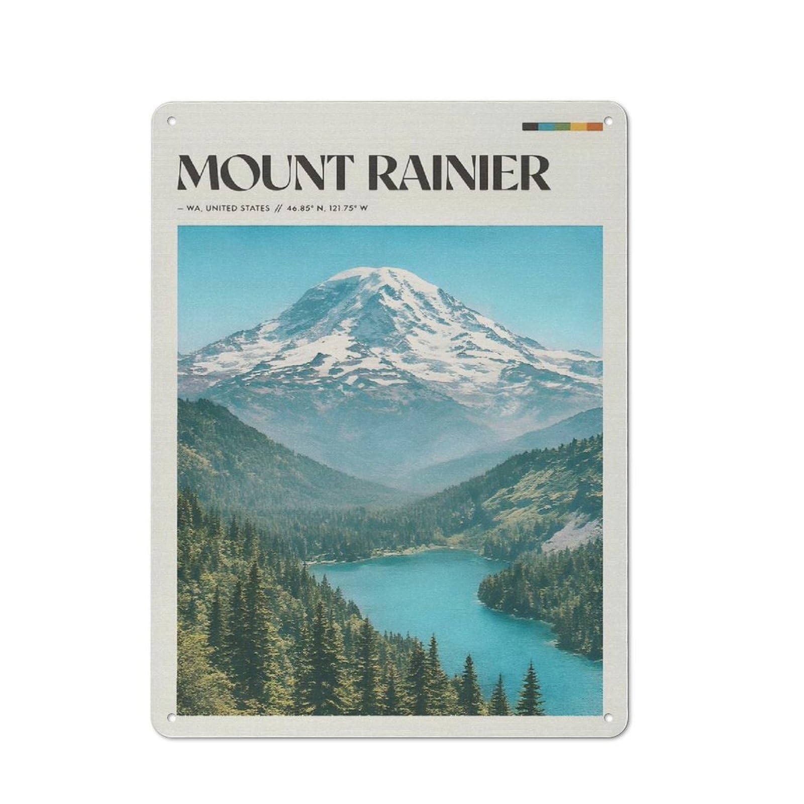 Junmoney Style-14 Modern Retro Decorative Metal Plaque 40X30cm Featuring Mount Rainier National Park (2), Loft Wall Plaque For Flat, Bar, Studio Or Gallery Wall
