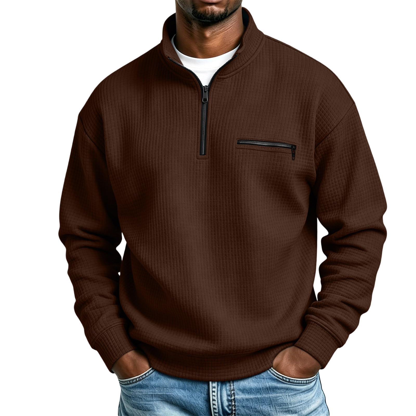 Generico Felpa Uomo Slim Fit Manica Lunga Felpa con Zip Tinta Unita Casual | Regular Fit Confortevole, Girocollo Essenziale, Maniche Lunghe e Finiture Elastiche per Libertà di Movimento Quotidiana