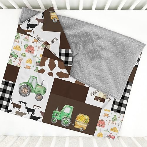 Miniatura 8 de Mantas de bebé personalizadas de tractores agrícolas Minky con nombre, mantas de diseño de retazos verdes personalizadas para niños y niños, regalo