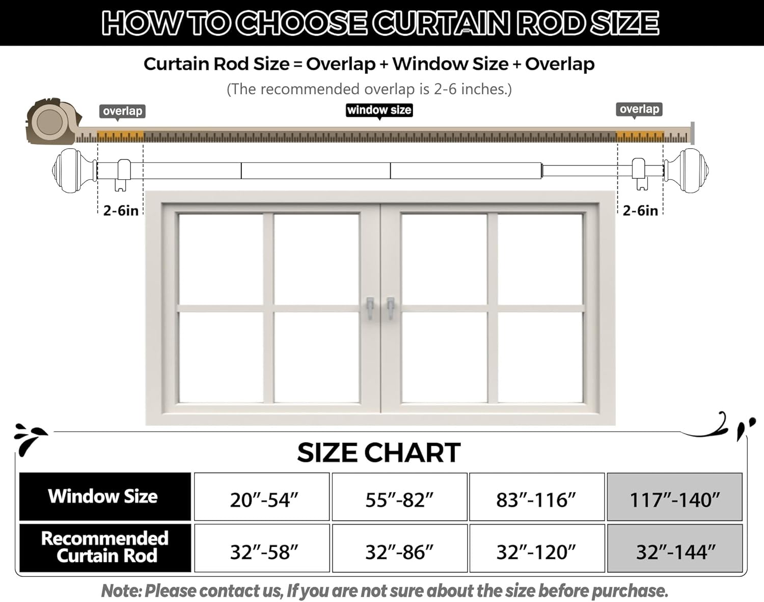 Decorative Black Curtain Rods for Windows 72 to 144 Inches(6-12ft), USFOOK 7/8 Inch Long Curtain Rod 32 to 144 Inches, Heavy Duty Single Drapery Rods, Square End